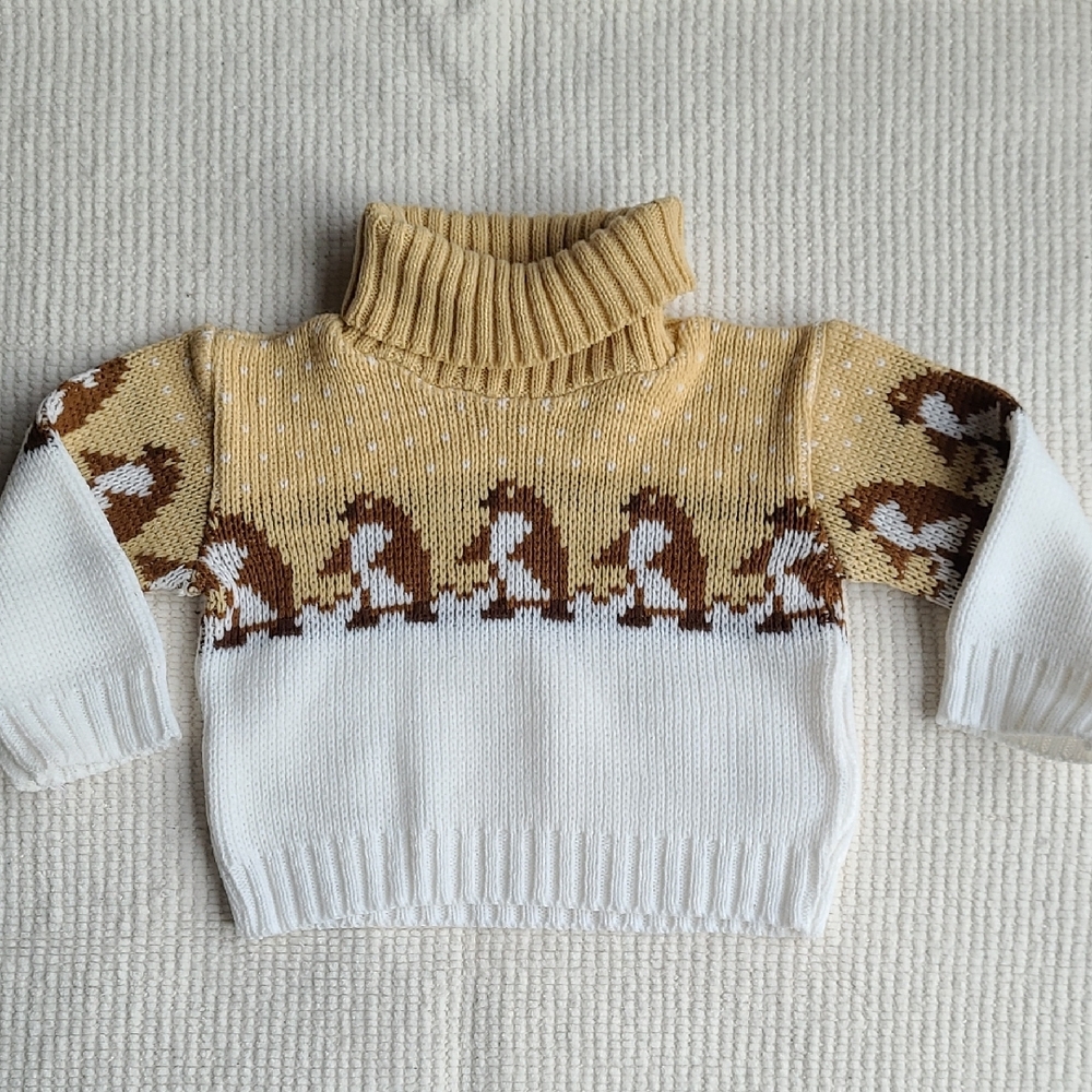 Adorable Vintage Made In Japan Penguin Pattern Turtleneck Sweater Kids 18M